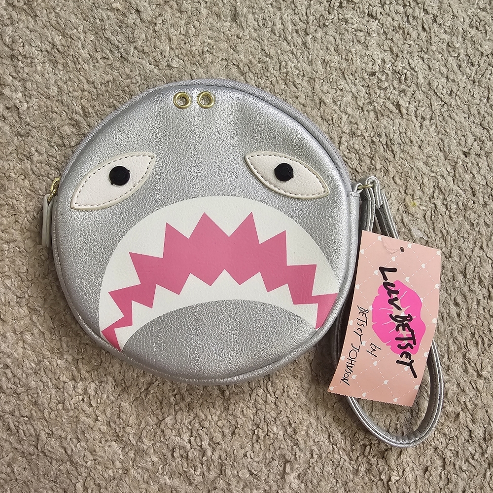 Betsey Johnson Silver and Pink Shark Bag
